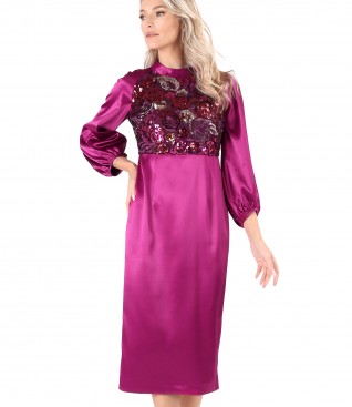 Rochie midi de ocazie din satin cu bust din paiete