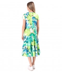 Rochie midi cu volane din viscoza imprimata