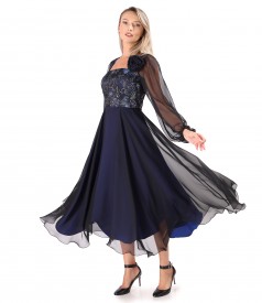 Rochie de seara midi cu bust din brocard cu fir metalic