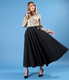 Fusta lunga clos din tafta cu elastic decorativ pe spate